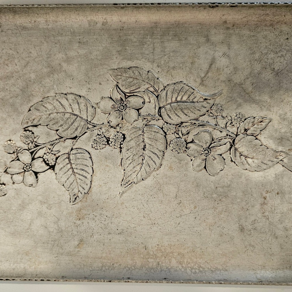 Vintage Everlast Metal Hand Forged Aluminum Floral Berry Serving Tray 14.5x9.5